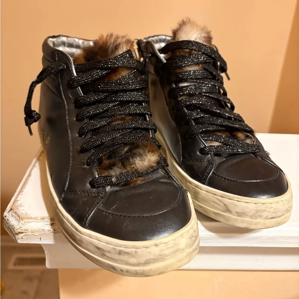P448 Hightop Cheetah Fur Black Sneakers - Image 4