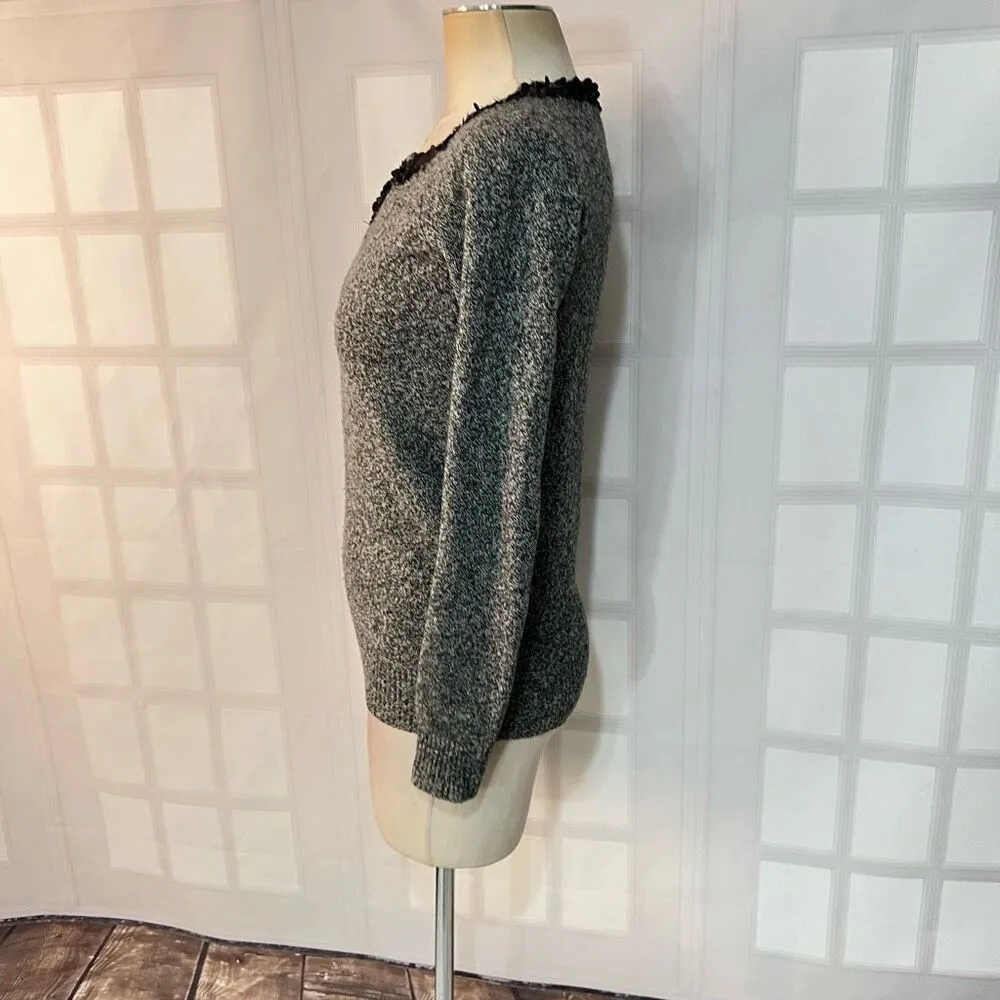 J. Crew Gray Embellished Neckline Lambs Wool Long Sleeve Sweater Size XS - Image 7