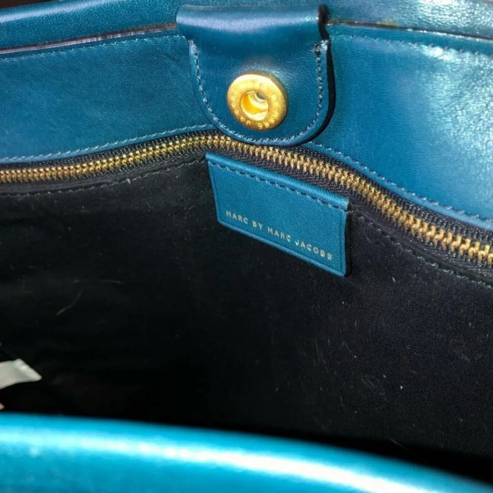 MARC JACOBS Turquoise Leather Top Handle Crossbody Tote Gold Hardware LUNA - Image 6