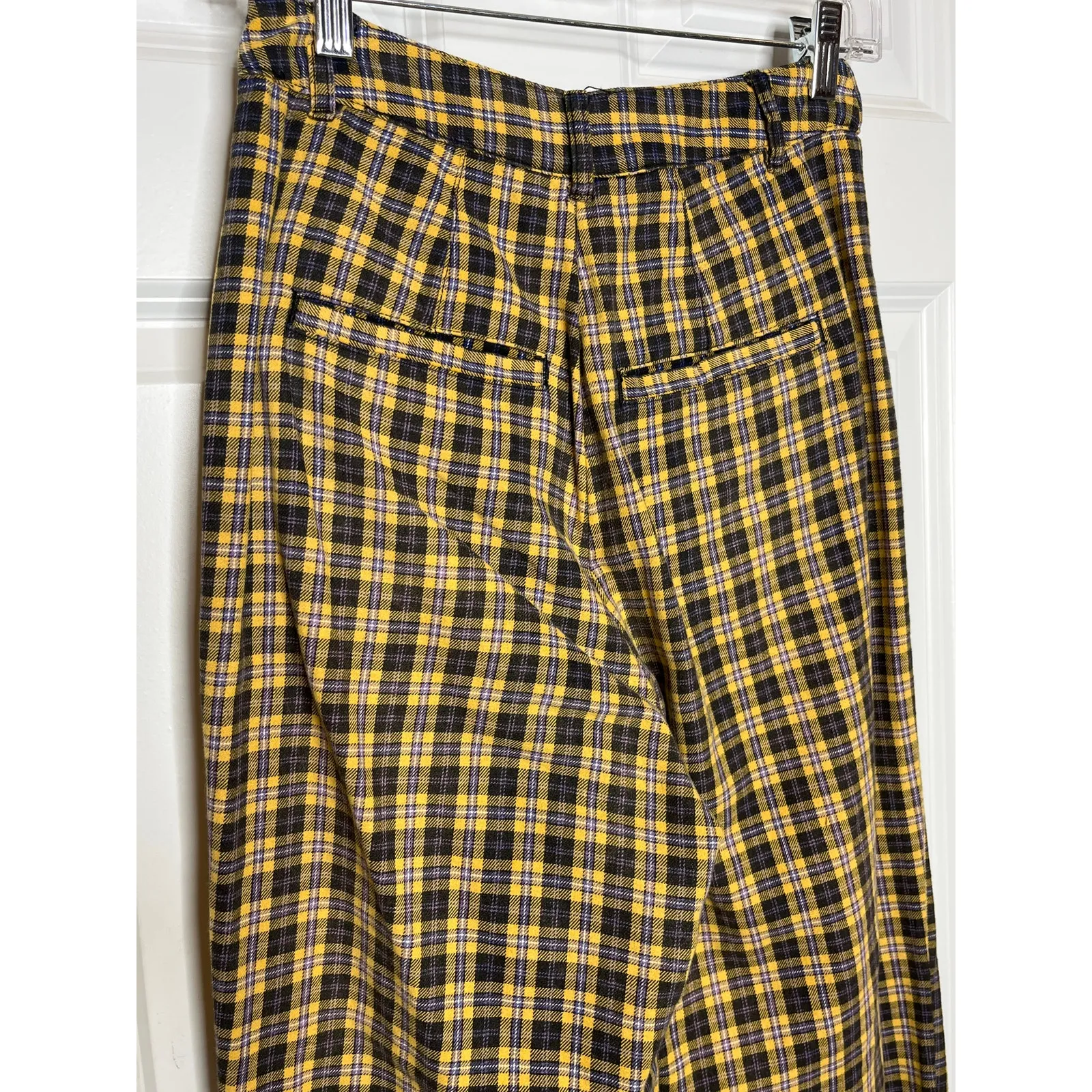 Free People Joey Classic Menswear‎ Trouser Perfectly Plaid Yellow Black Size 2 - Image 4