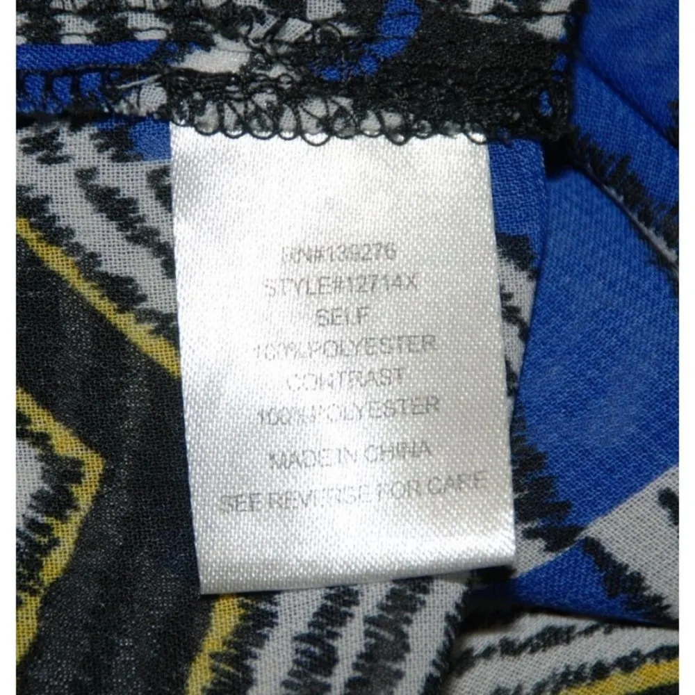 Daniel Rainn Blue Chevron Sleeveless Sheer Blouse Size 2X V-Neck Half Button Up - Image 10