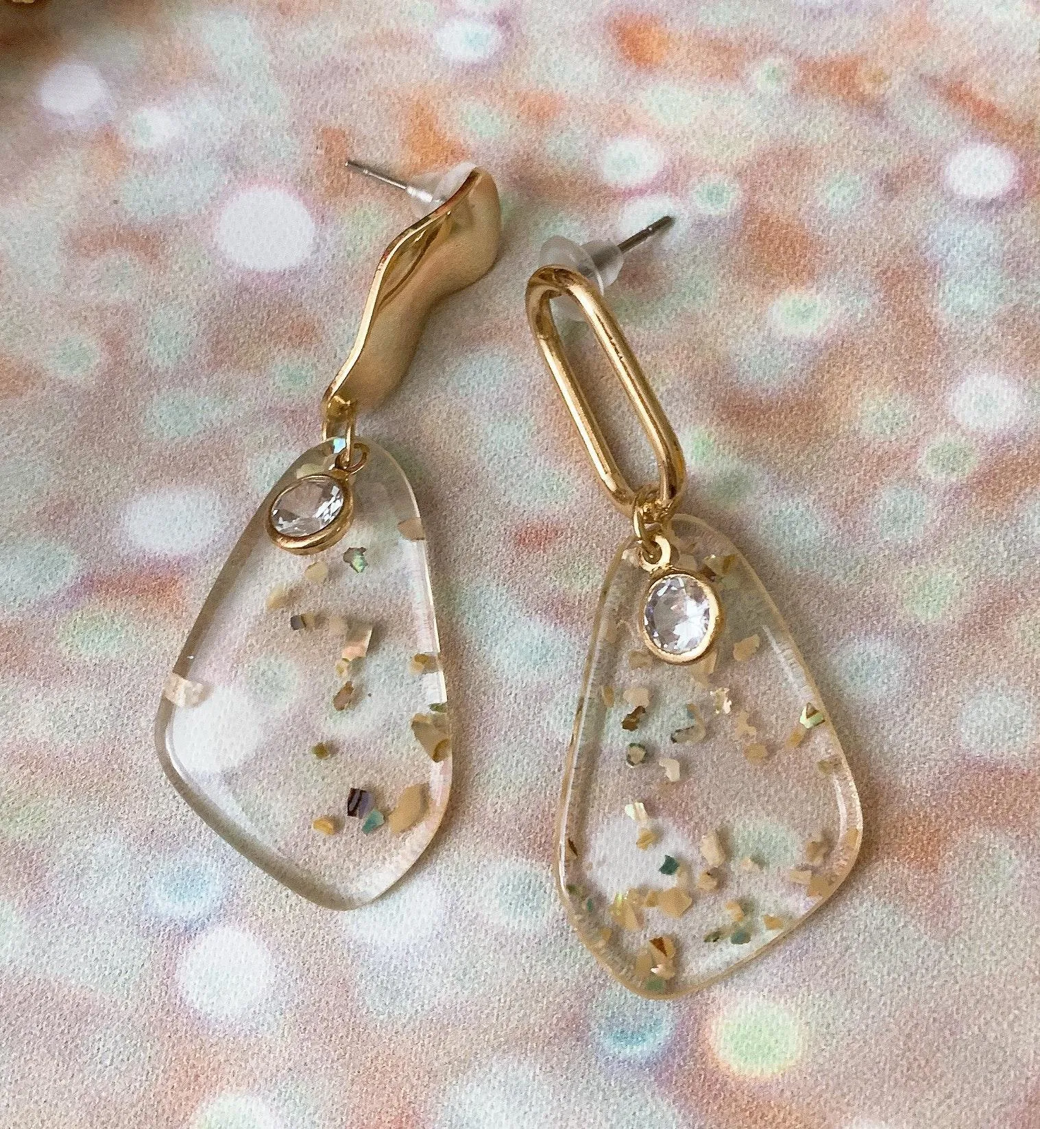 Gold Shell Bits Transparent Earrings - Image 2