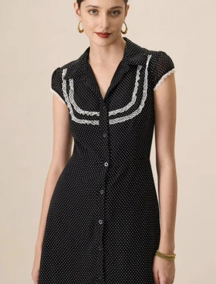 RIHOAS Women's Black Collared Polka Dot Mini Dress 3 White Size M - Image 3