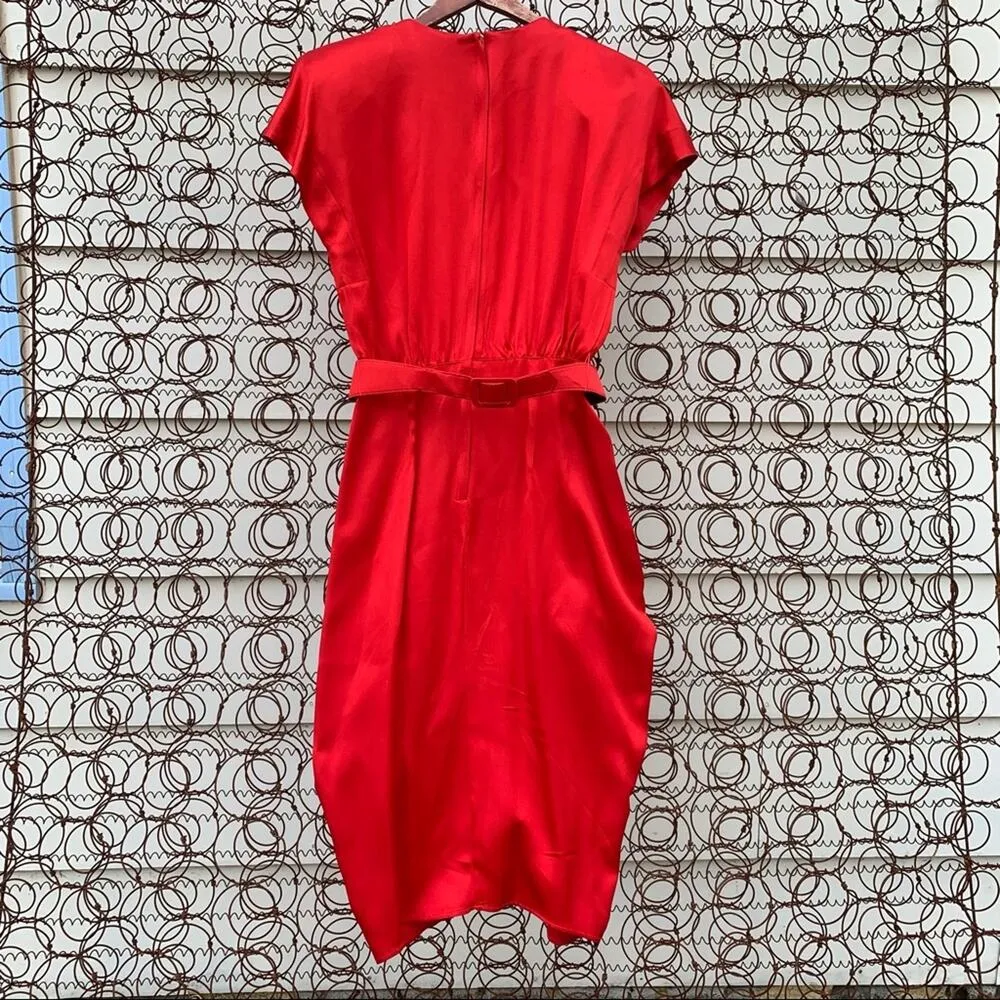 Vintage 80s Red All That Jazz wiggle dress belted ruched hips Size 7 - Image 6