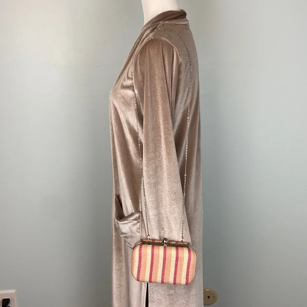 Loft NWOT Embroidered Box Clutch with Chain in Pink and White Stripes - Image 8