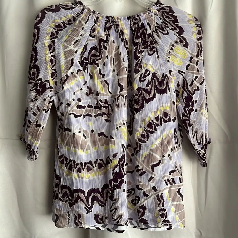 Marie Oliver Crinkle Gauze Silk Blend Blouse Top Lined Purple Yellow Size Small - Image 2