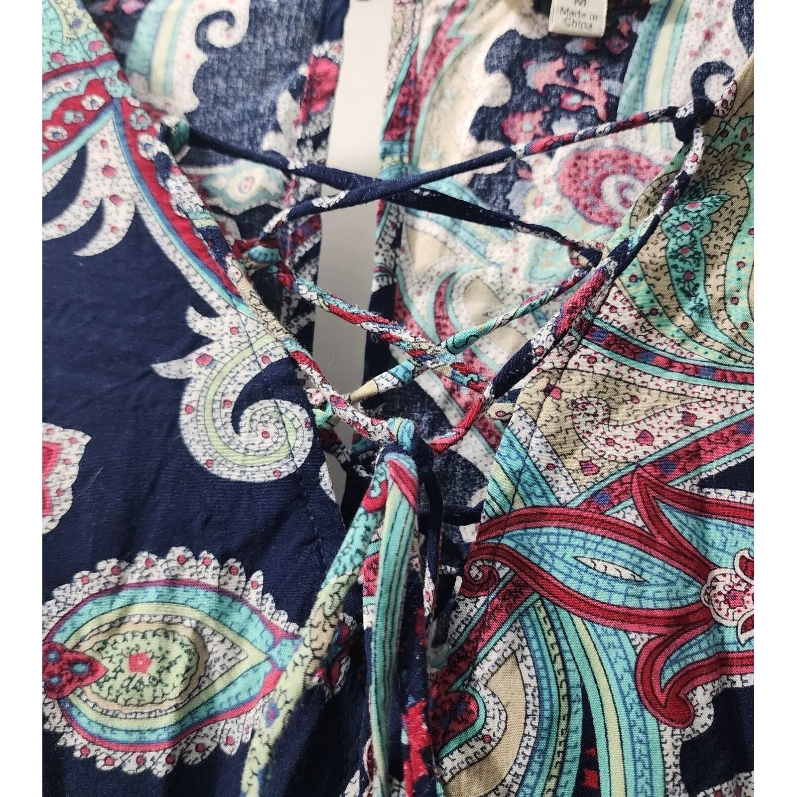 Umgee Paisley Print Romper Lace Up V Neck Casual Boho Chic Size‎ M - Image 4