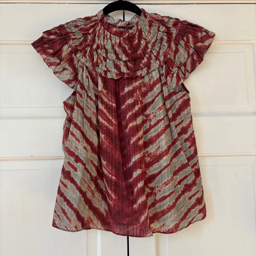 Ulla Johnson Blouse Laila Top Ruffle Short Sleeve in Canyon Tie Dye - Image 6