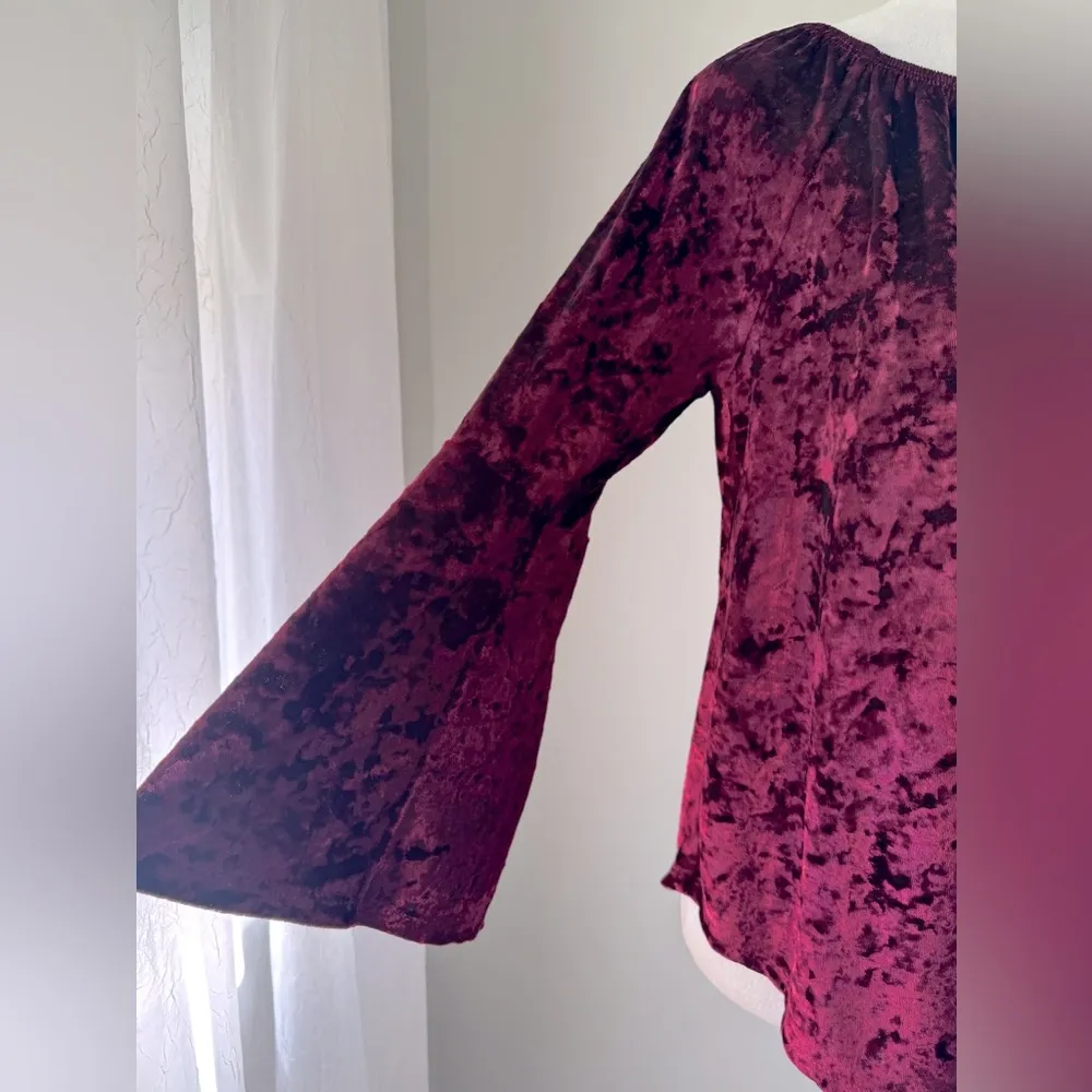 Crave Fame by Almost Famous Burgundy Velvet Scoop Neck Bell Sleeve Blouse - Image 5