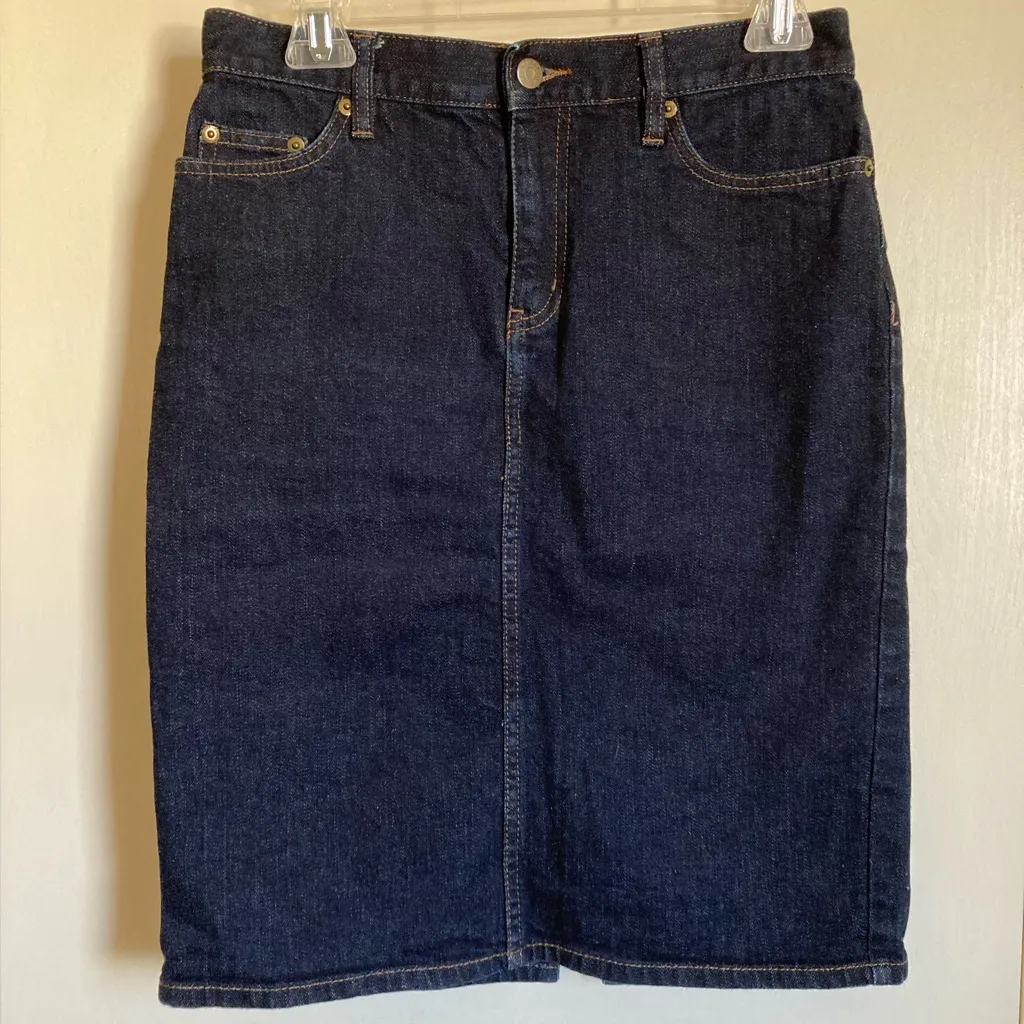 LRL Lauren Ralph Lauren Dark Wash Preppy Denim Pencil Skirt - Image 4