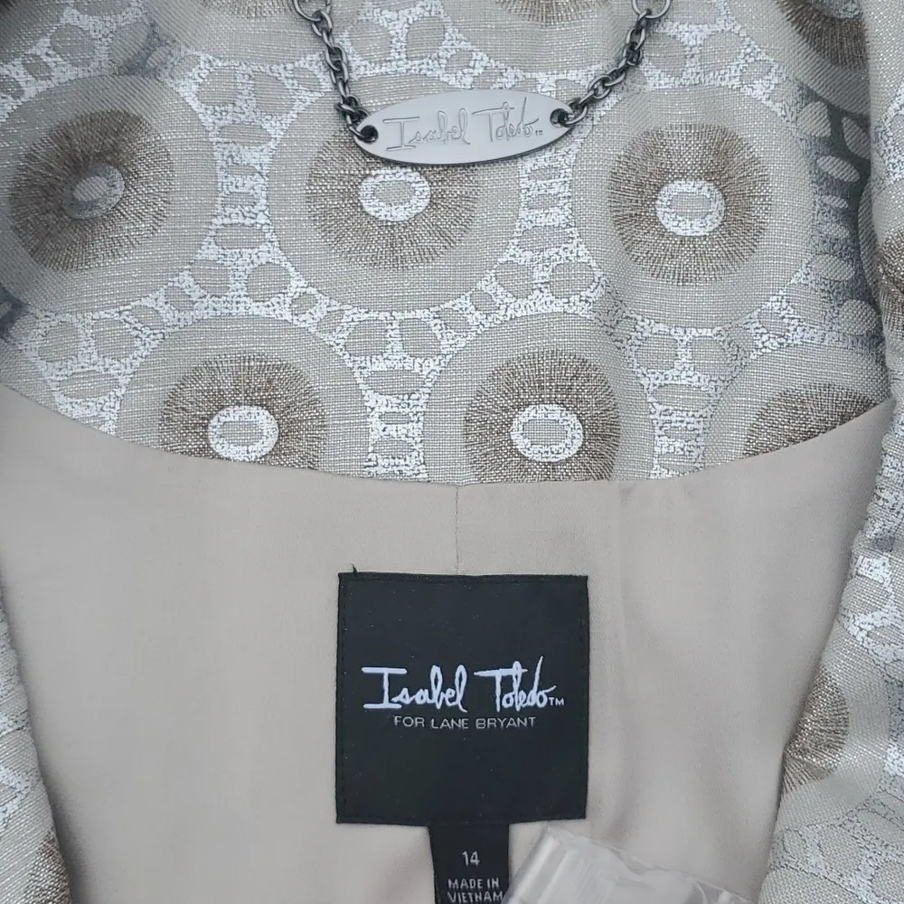 NWT Isabel Toledo for Lane Bryant Silver Linen Blend 3/4 Sleeve Coat Size 14 - Image 7