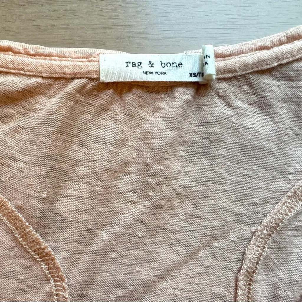 RAG & BONE Lottie Slub Knit Linen Tee – Pale Pink Peach – Raw Hem – XS - Image 11