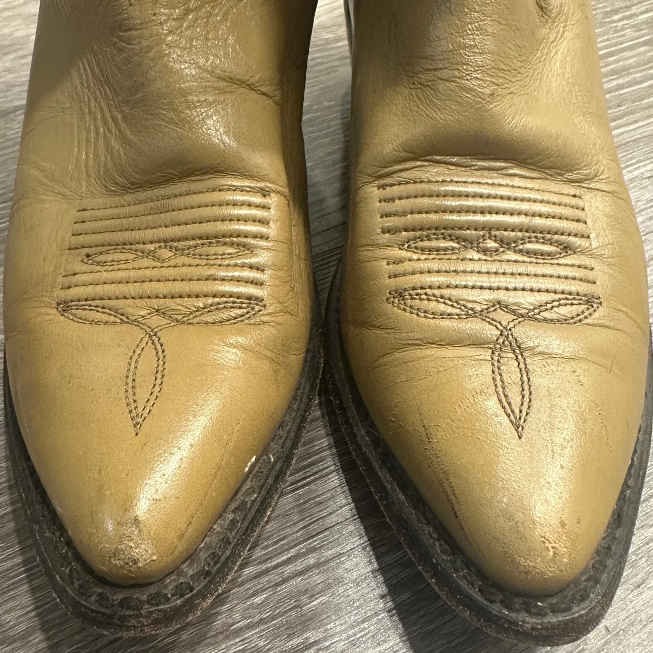 VTG Zecuda Dan Post Tan Leather Cowboy Boots Western Cowgirl Boho Hippie 6.5-7 - Image 2