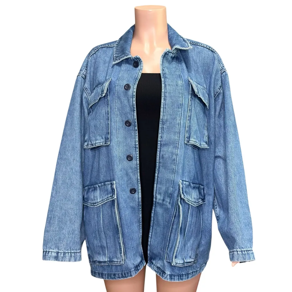 FAVORITE DAUGHTER Carly Cargo Denim Jacket, Highway, XL Blue - Image 10