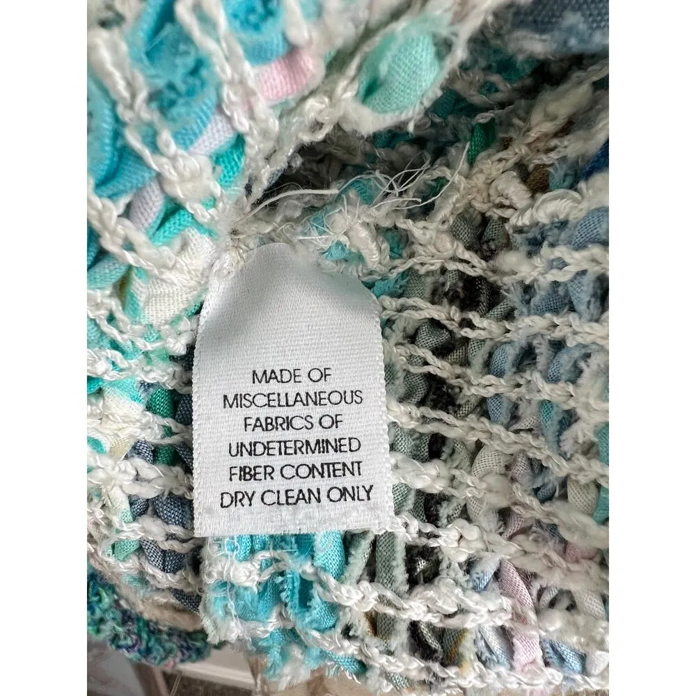 Estelle Vintage Open Front Crocheted Hand Woven Knit Cardigan Medium Blue - Image 8