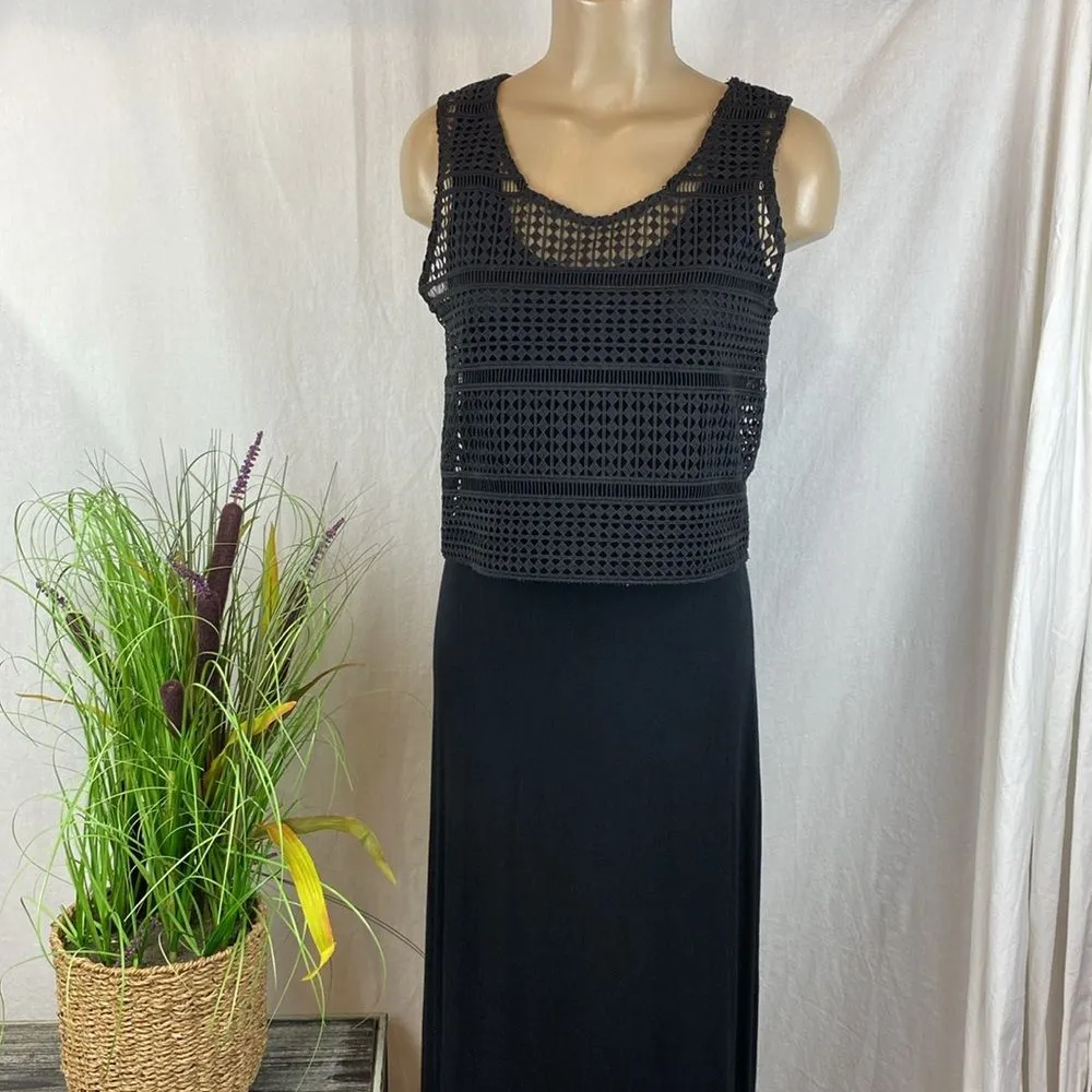 Calvin Klein Black Crochet Top Sleeveless Maxi Long Dress 4 - Image 3