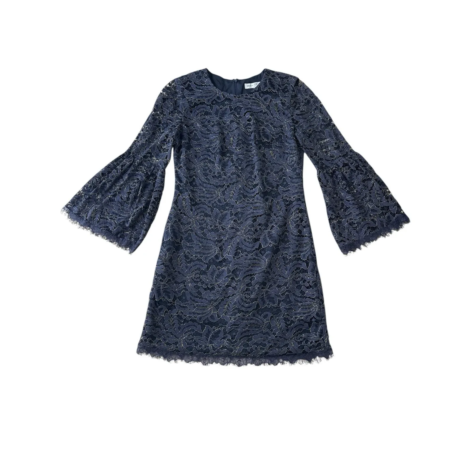 Dress the Population‎ Paige Dress Womens Small Blue Lace Bell Sleeve Sheath Mini - Image 3