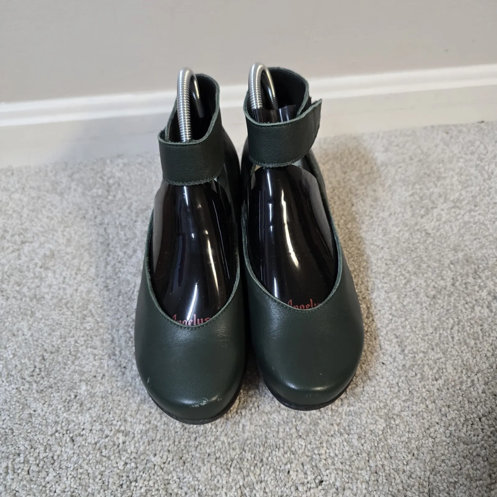 Loints of Holland Green Leather Sydney Mary Jane Shoes 38 8‎ Ankle Strap Wedge Black - Image 2