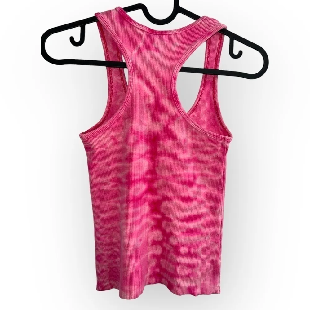 TNA ARITZIA RARE Ribbed Pink marble tie dye racer back crop ribbed tank top XXS - Image 2