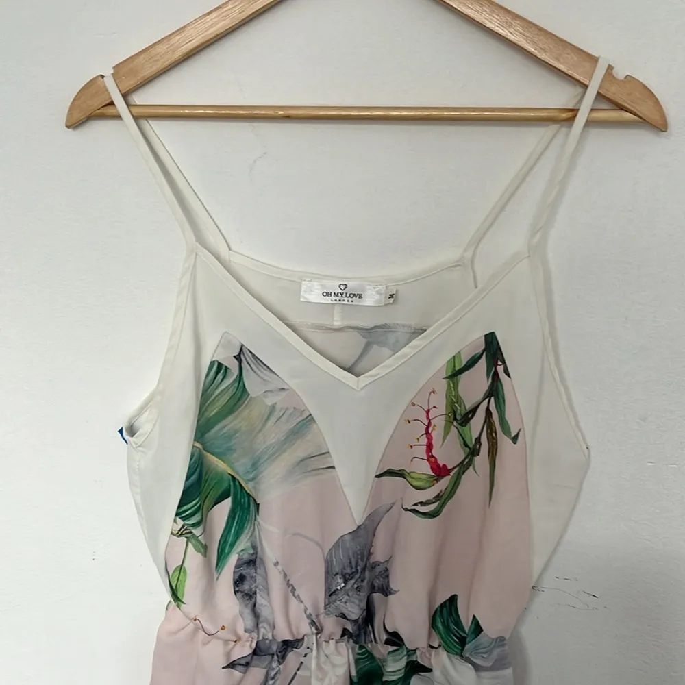 Oh my love london pink green white tropical spring summer strappy romper M - Image 2