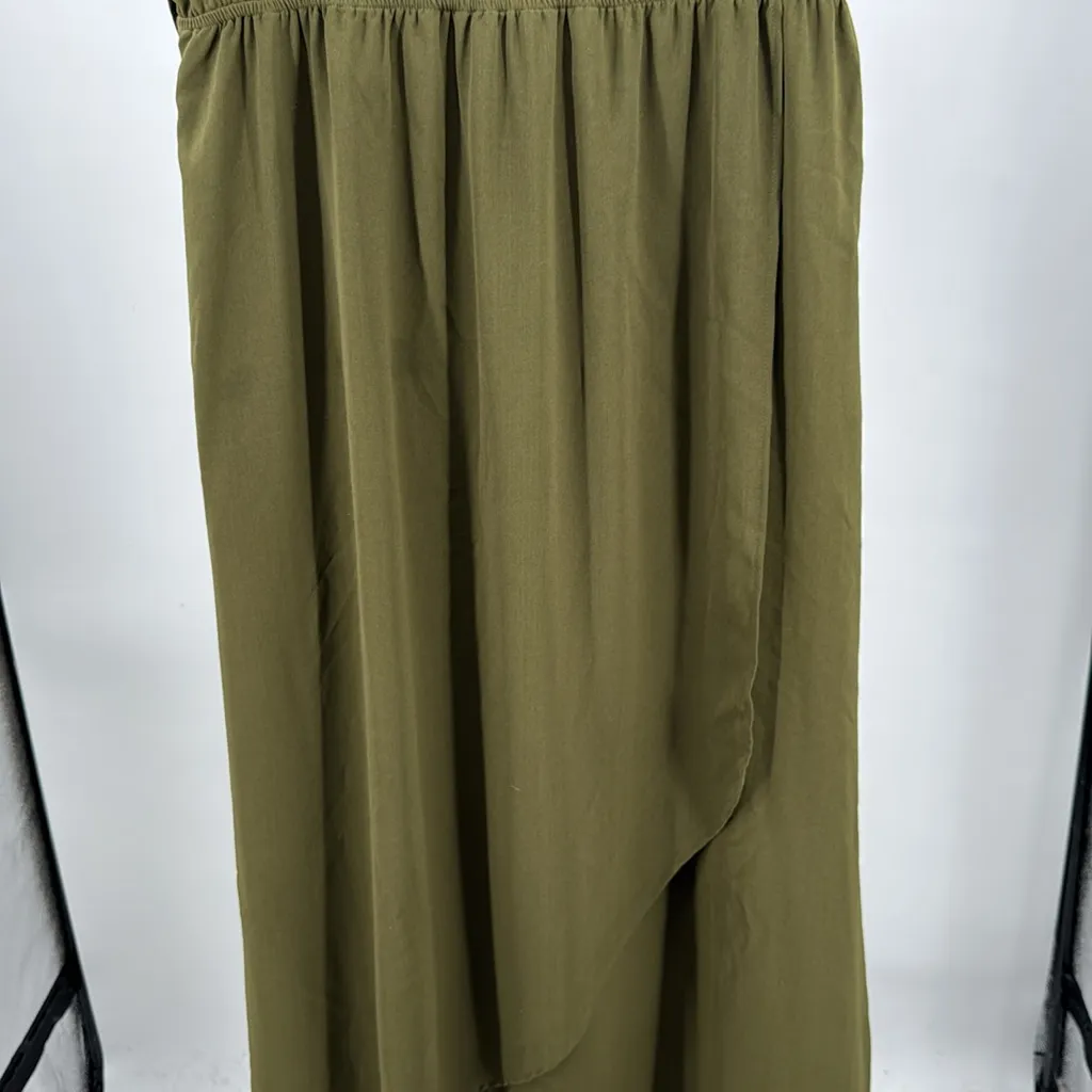 Roolee Olive Green wrap skirt Maxi Dress Flowy XL short sleeve lined boho casual - Image 5