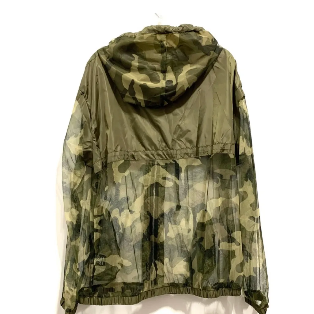 Shinestar Fishnet Camo Hooded Jacket Womens Medium Green Camo Sheer Zip Up EUC - Image 2