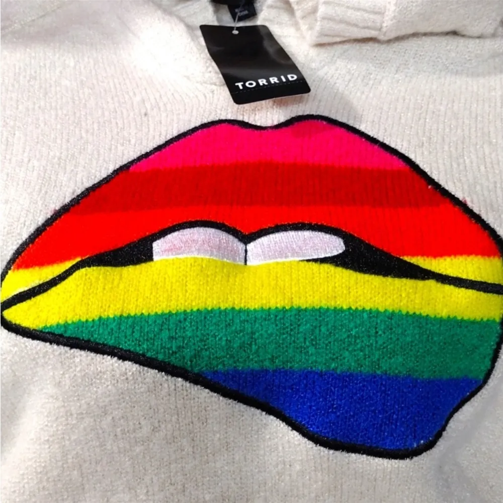Torrid RAGLAN HOODIE SWEATER - RAINBOW LIPS OATMEAL Size 2” - Image 7