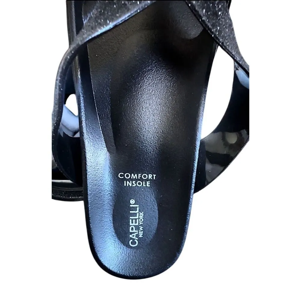 Capelli New York Black Glitter Textured Thong Molded Platform Sparkly Flip Flops - Image 10