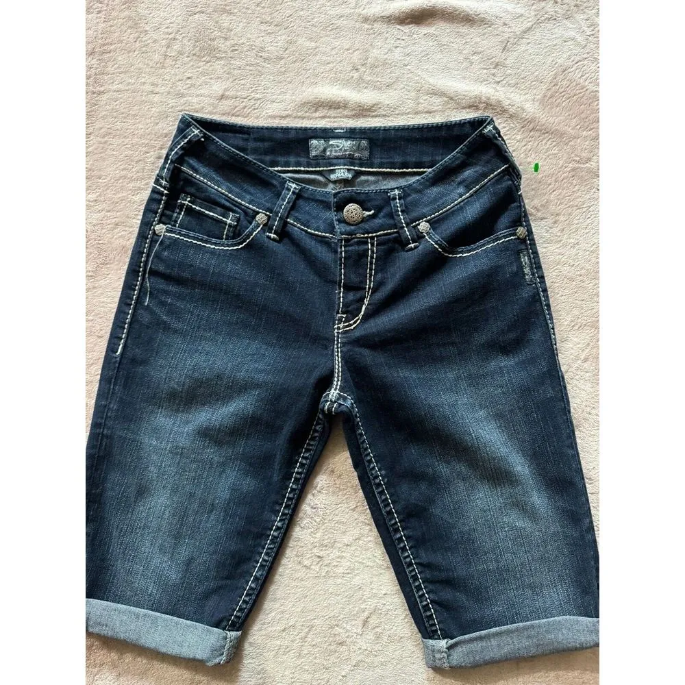 Silver Womens Denim‎ Suki Bermuda Jean Shorts Dark Wash Mid Rise Size 27 - Image 2