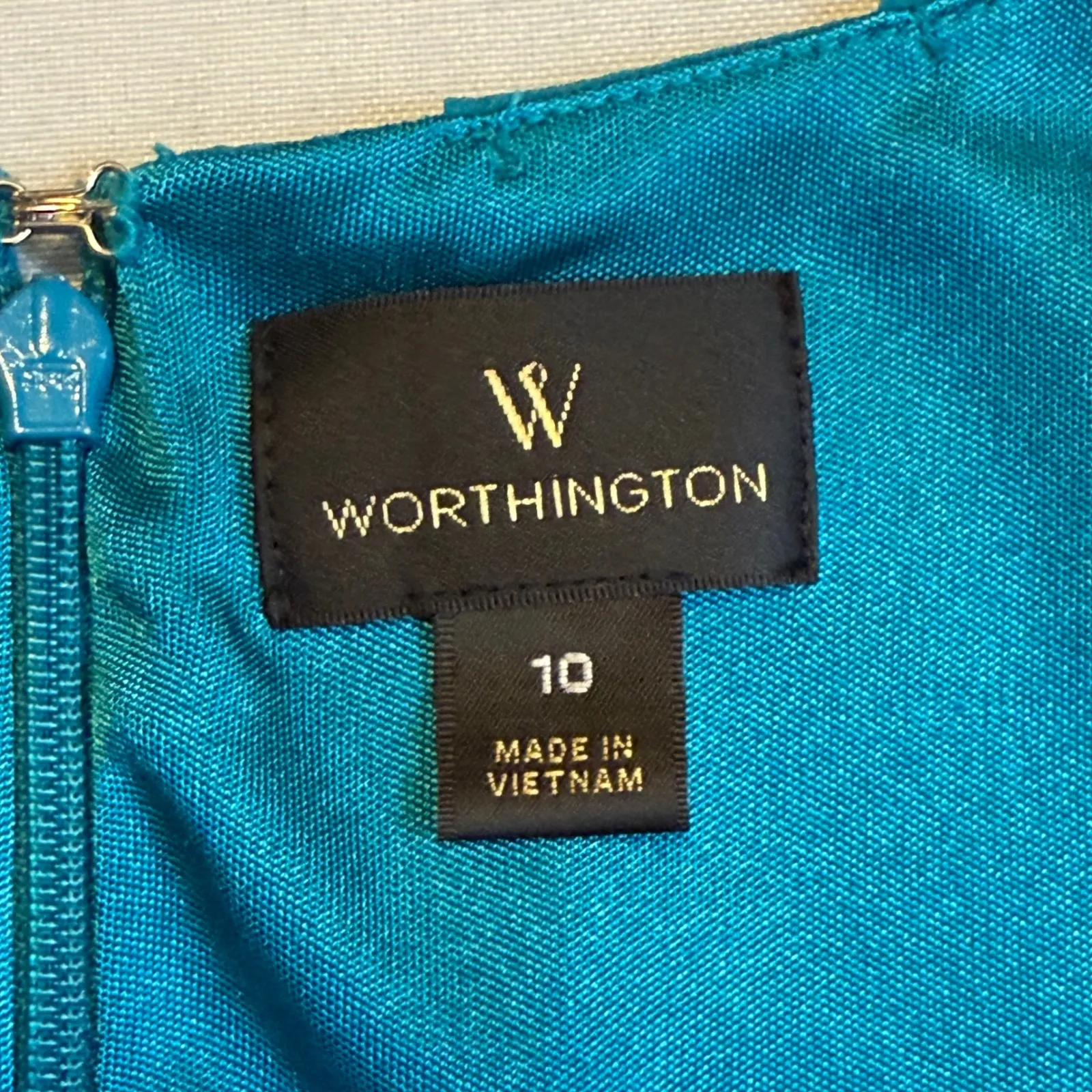 Worthington Teal Bird Print Pleated Neck‎ Sleeveless Knee Length Dress Size 10 # - Image 8