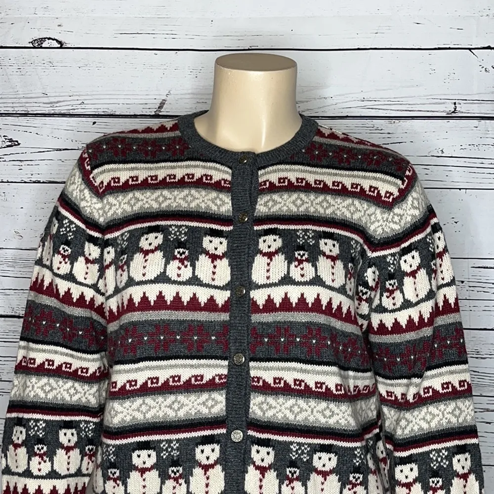 Croft & Barrow NWT Size XL Snowman Button Wool Blend Christmas Sweater Cardigan - Image 3