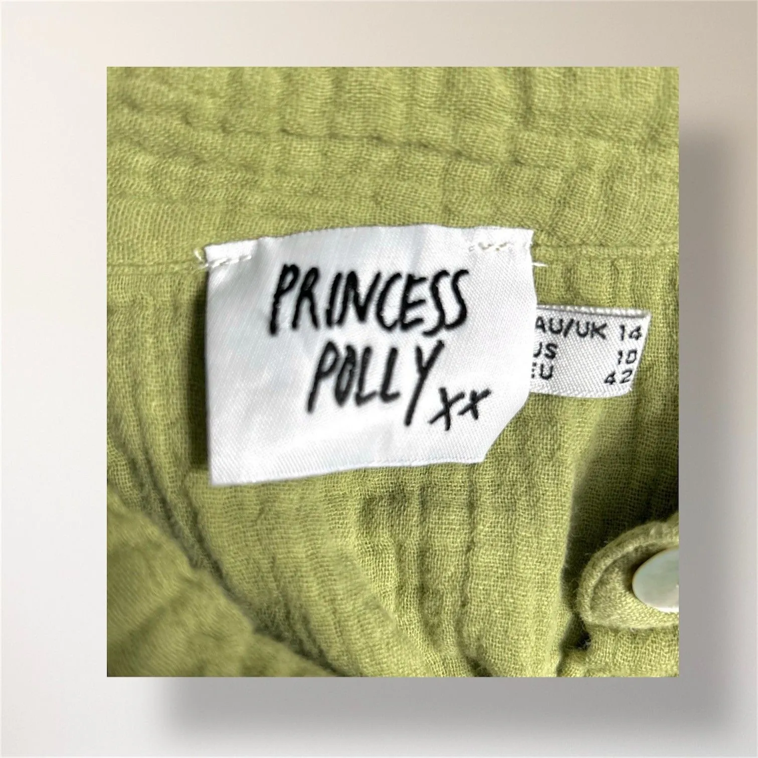 Princess Polly Sage Green Gauze Cotton Button Down Long Sleeve Oversize Shirt 10 - Image 6