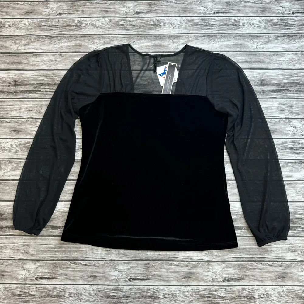 Susan Lawrence Women's Pullover Black Velour Mesh Blouse M Med Medium Bubble NWT - Image 13