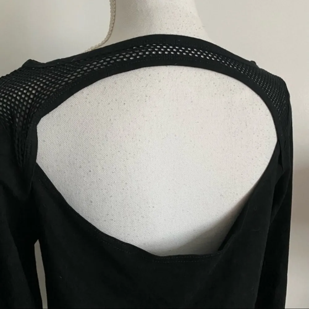 Fabletics • Solid Black Long Sleeve Mesh Neck Cutout Back Top - Image 4