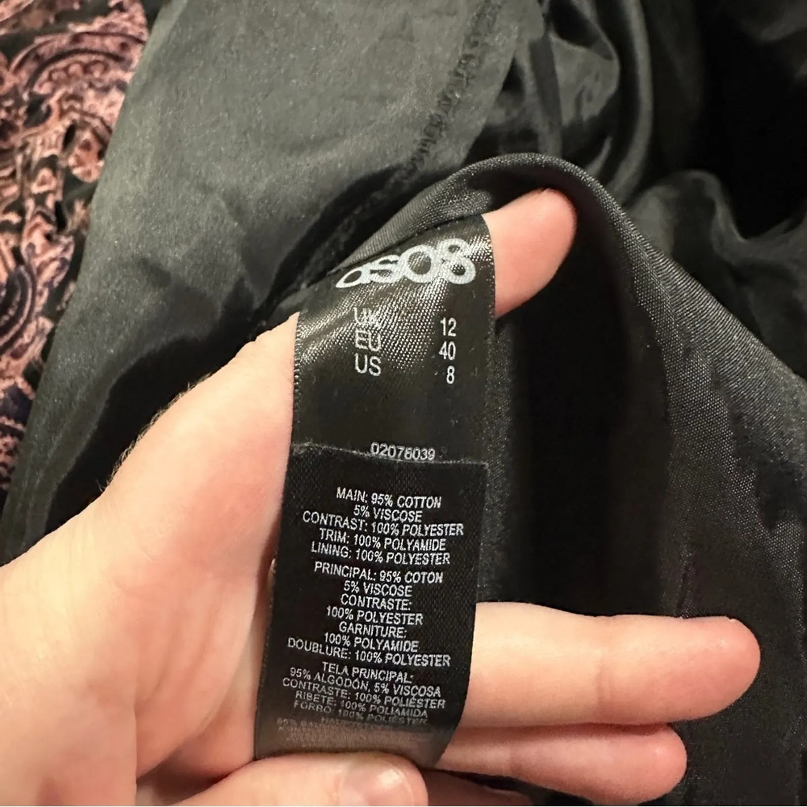 ASOS Black‎ & Pink Paisley Print Velvet Sleeveless Fit & Flare Mini Dress Sz 8 - Image 6