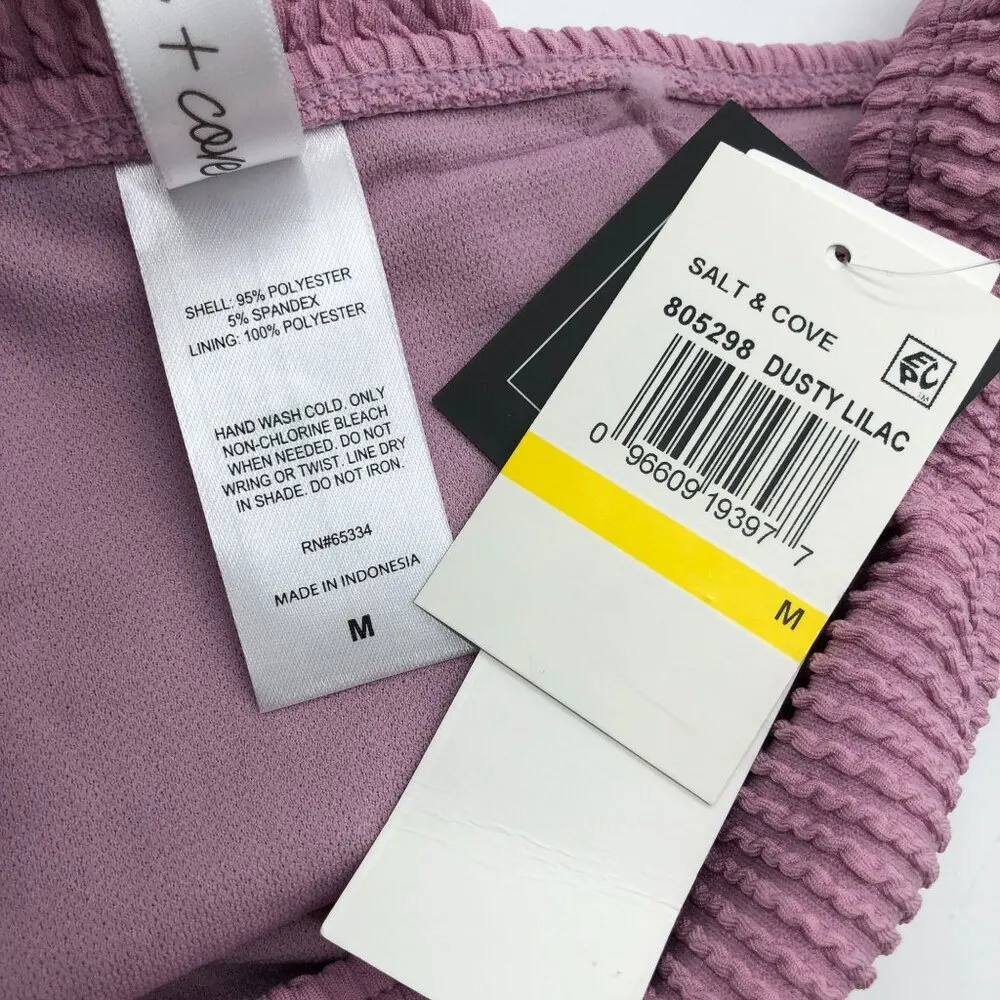 Salt + Cove Juniors Textured Hipster Bikini Bottoms Rib Dusty Violet Purple M Size undefined - Image 5