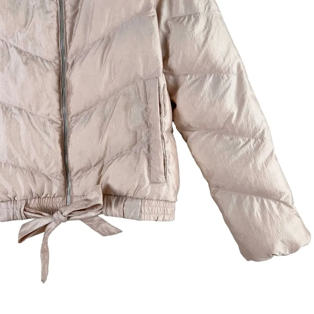 BCBGeneration Ribbon Tie Chevron Quilted Puffer Jacket in‎ Blush, Medium - Image 5