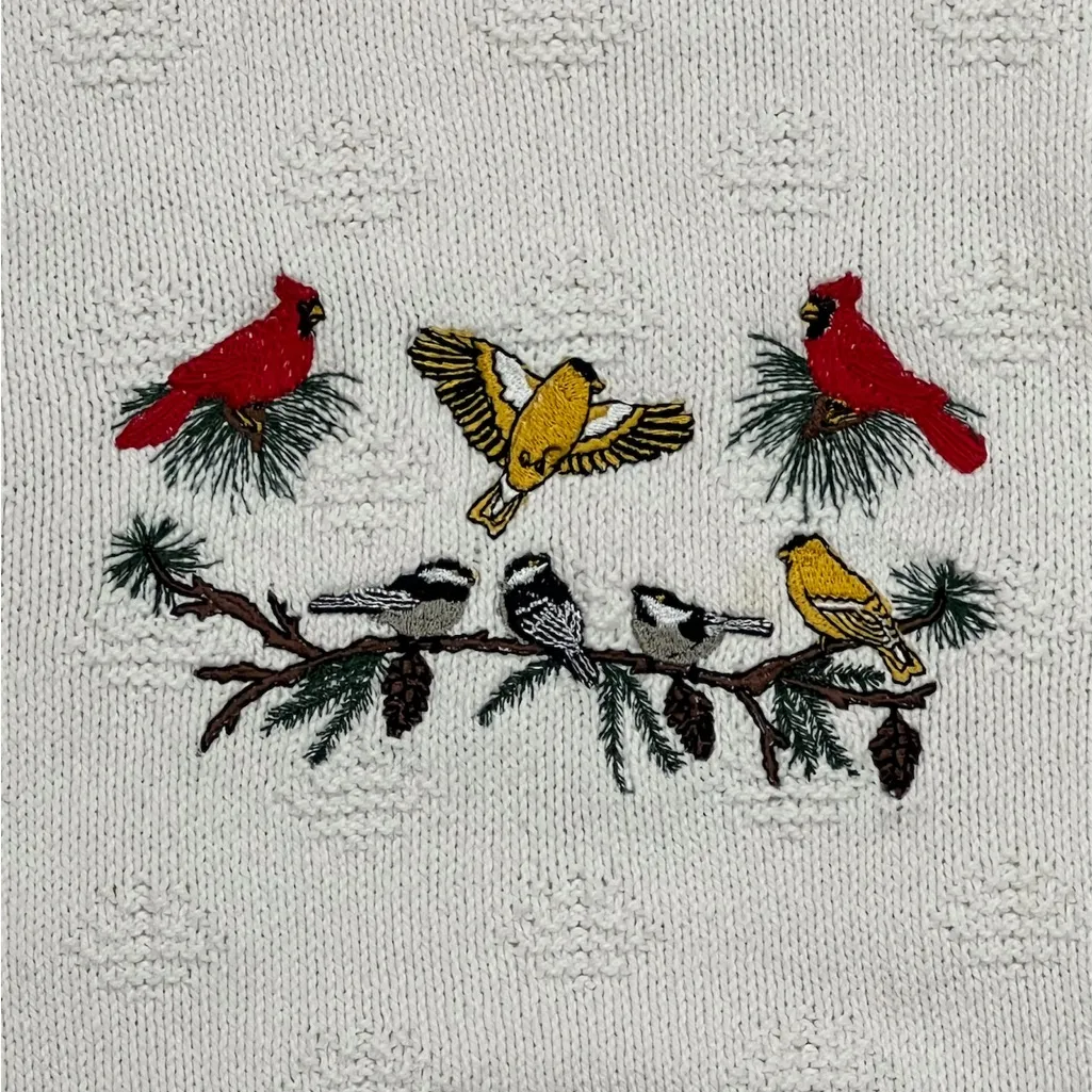 Vintage Gander Mountain Embroidered Birds Ivory Sweater Size Large - Image 2