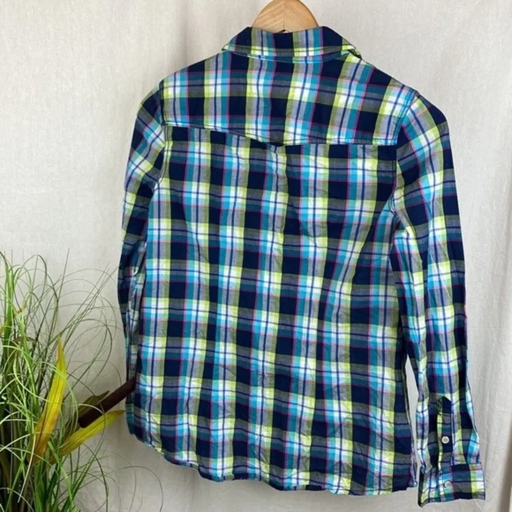 Ci Sono Blue Plaid Long Sleeve Pearl Snap Western Cowgirl Rodeo Top M - Image 2