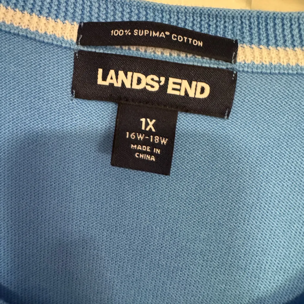 Lands' End Sweater - Sz 1X sailboat blue Crew Neck 100% supima cotton 16-18 - Image 3