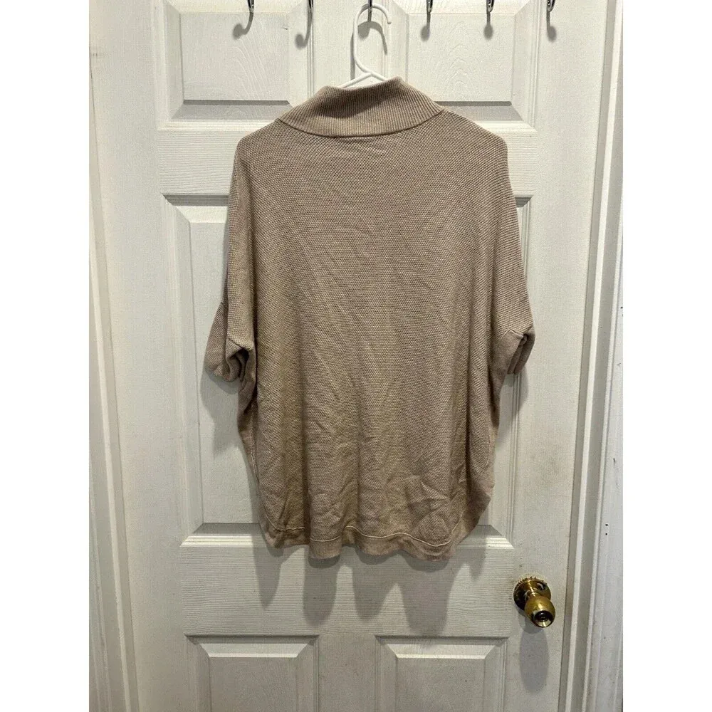 White‎ House Black Market Beige Tan Cowl Neck Zip-Up Sweater Poncho Size Medium - Image 6