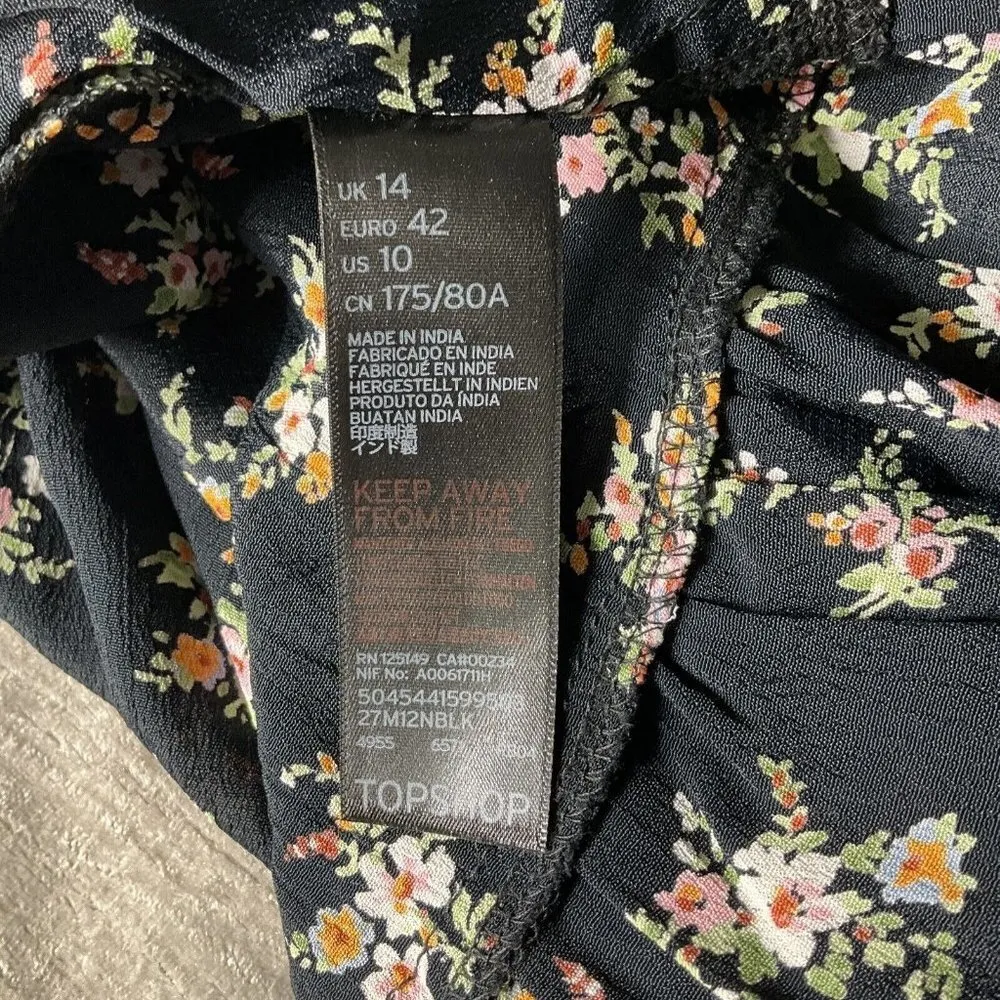 TOPSHOP Black Floral Ruffled Viscose A-Line Women's Skirt Size 10 EUC Preppy - Image 10