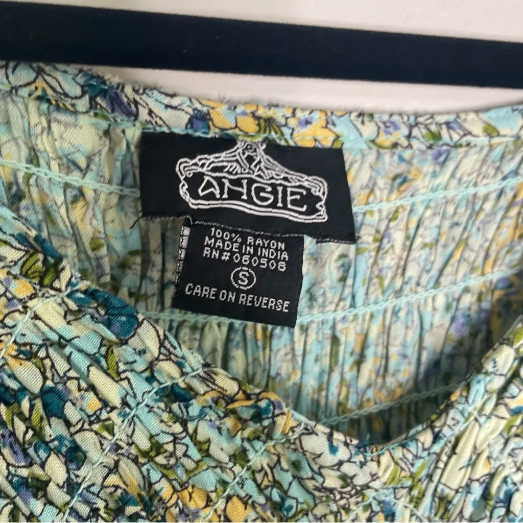 Vtg Angie V-Neck Smocked Waist Peasant Top‎ Small  Peplum Retro 90s - Image 3