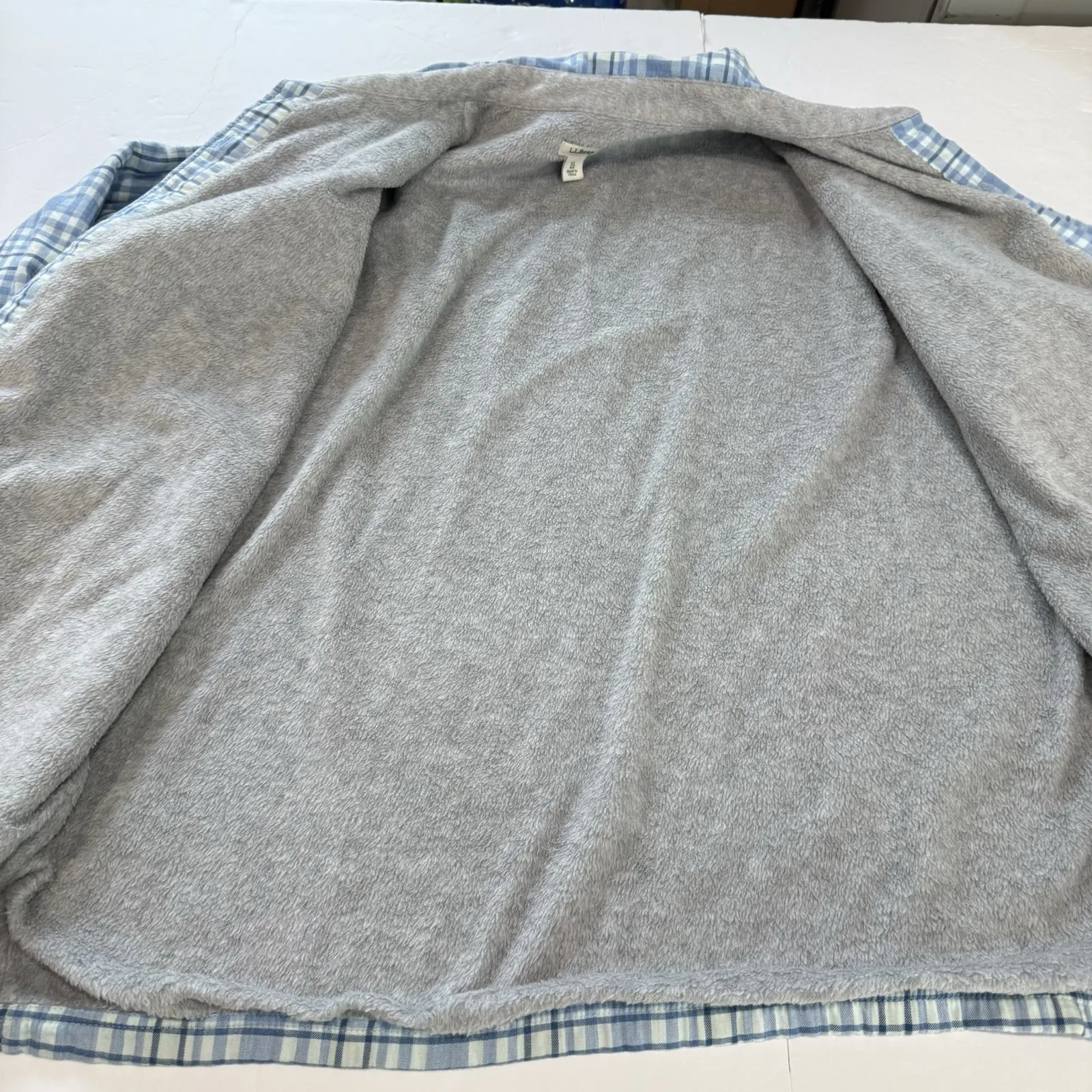 LL Bean Blue Plaid Sherpa Fleece Lined Flannel Shirt Jacket Shacket Size XL Blue - Image 6