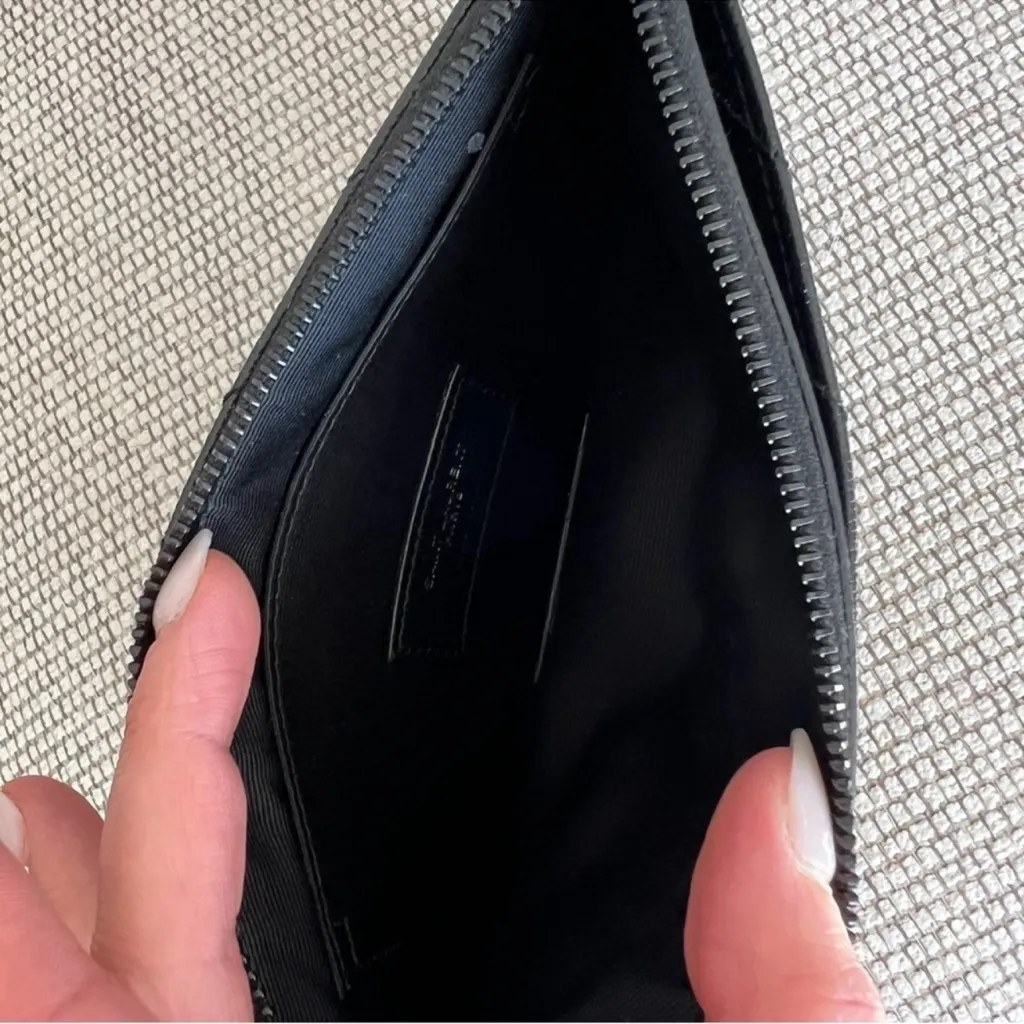 NWT YSL Saint Laurent Monogramme Quilted Calfskin Zip Pouch in Noir Black - Image 6