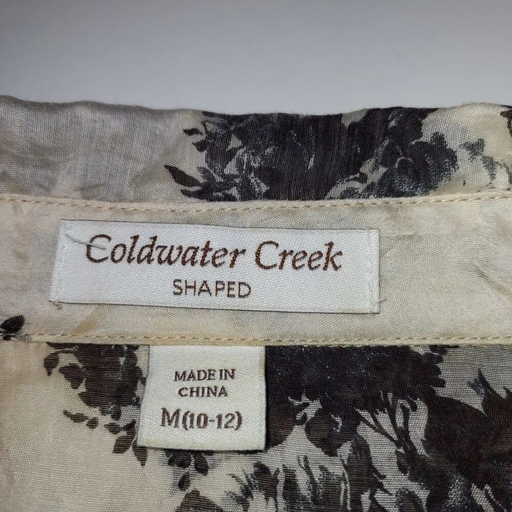 Coldwater Creek Shaped Tencel Semi-Sheer Black White Floral Button Up Blouse Top - Image 9