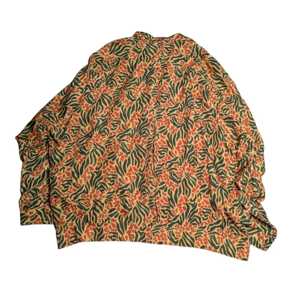 Vtg 1990s Paula Saher Yellow Green Tropical Floral 100% Silk Button Up Top 2X - Image 2