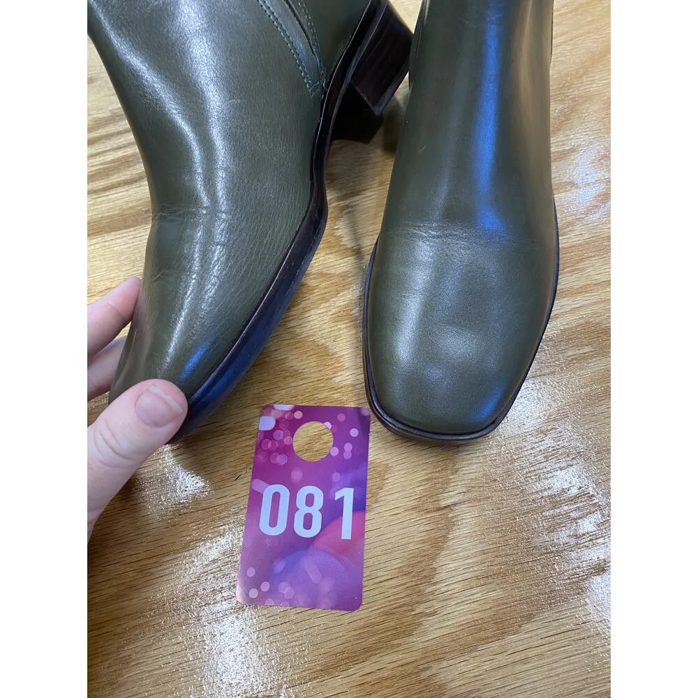 Tory Burch Everly Bootie  6.5 Green Leather Side Zip Square Toe Flat Boots - Image 5