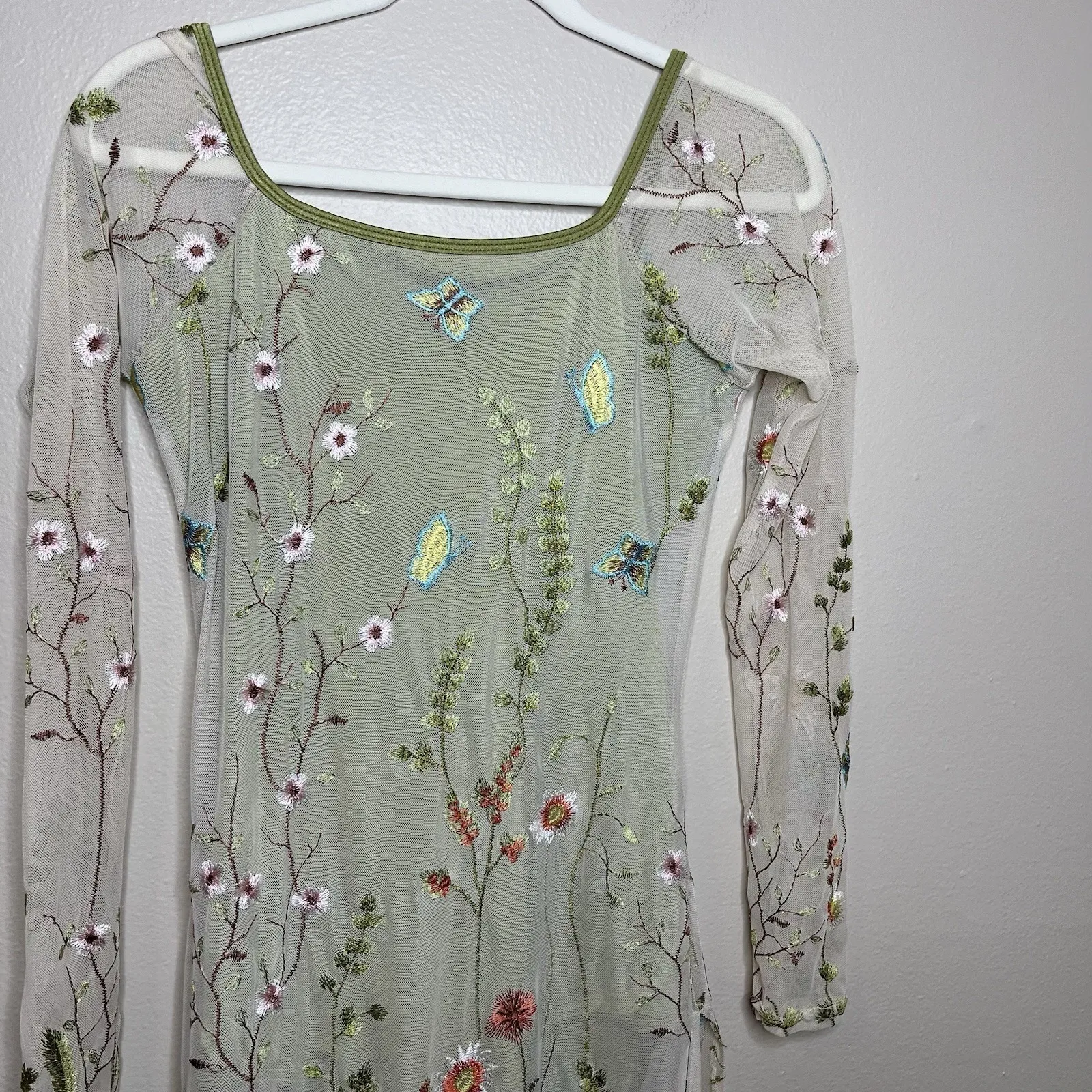 Women's Costume Whimsical Fairy Concert Rave Sheer Embroidered Floral Coachella Green Size M - Image 4