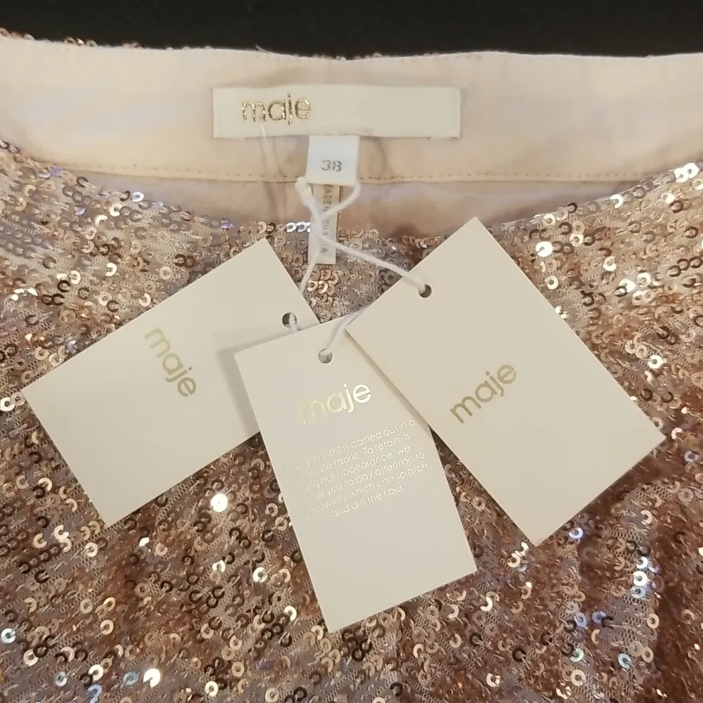 💕MAJE💕 Paillette Pleated Sequined Tulle Shorts High Rise ~ Metal Pink 38 NWT - Image 15